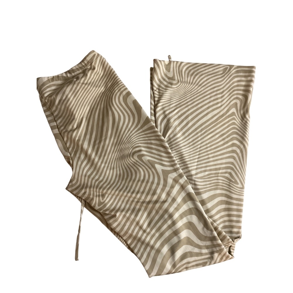 H&M Divided Tan Swirl Psychedelic Flare Leggings Pants Womens Small Retro 70s